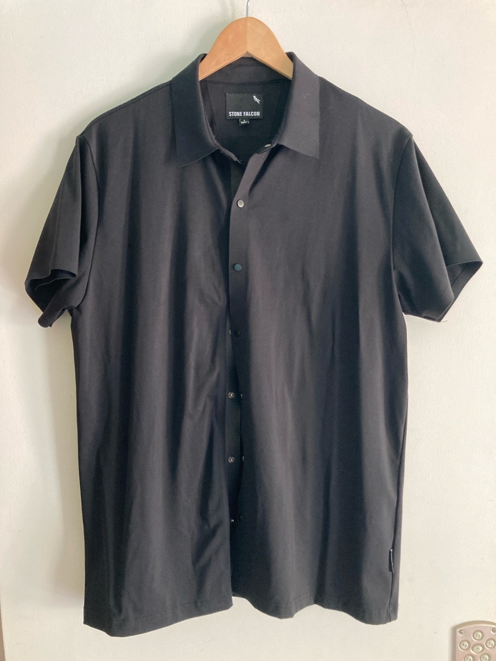 Stone Falcon Mens Athletic Utility Top Black Snap Front Shirt with Collar Size L